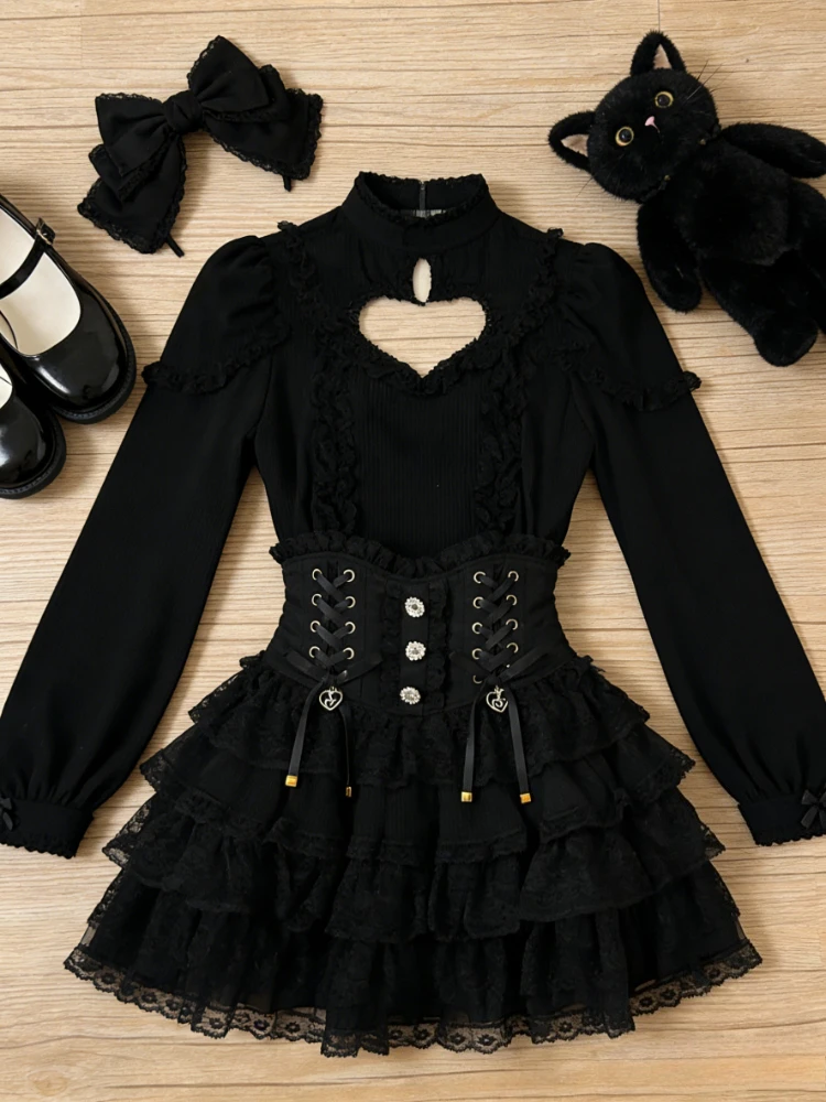 

Japanese Lolita Maid Style Lace Cake Skirt Women Waist Slimming Cute Sweet Princess Ruffle A Line Mini Skirts Fashion 2026 New