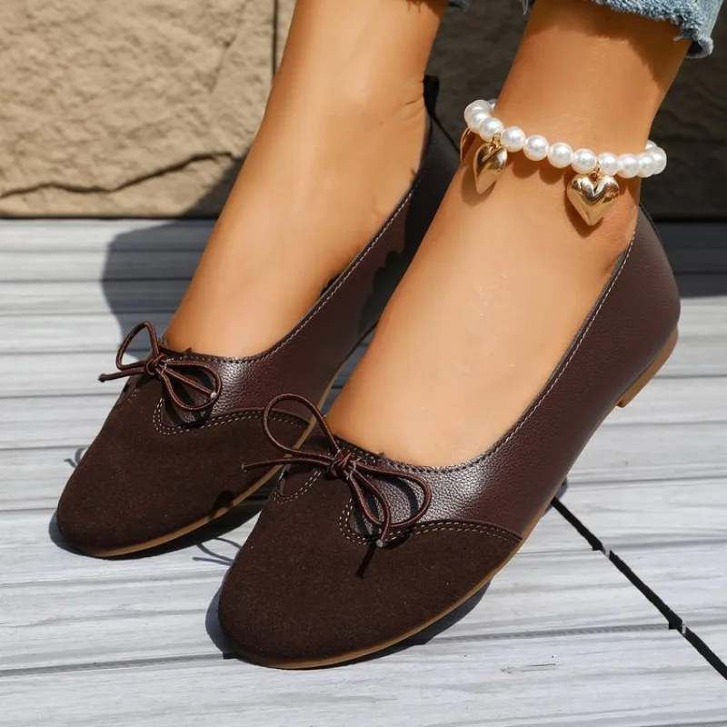 Women'sSlip-On Flat Shoes, Solid Color  Spring and Autumn Work Shoes, Bow-Knot Decoration Lightweight Home Shoes