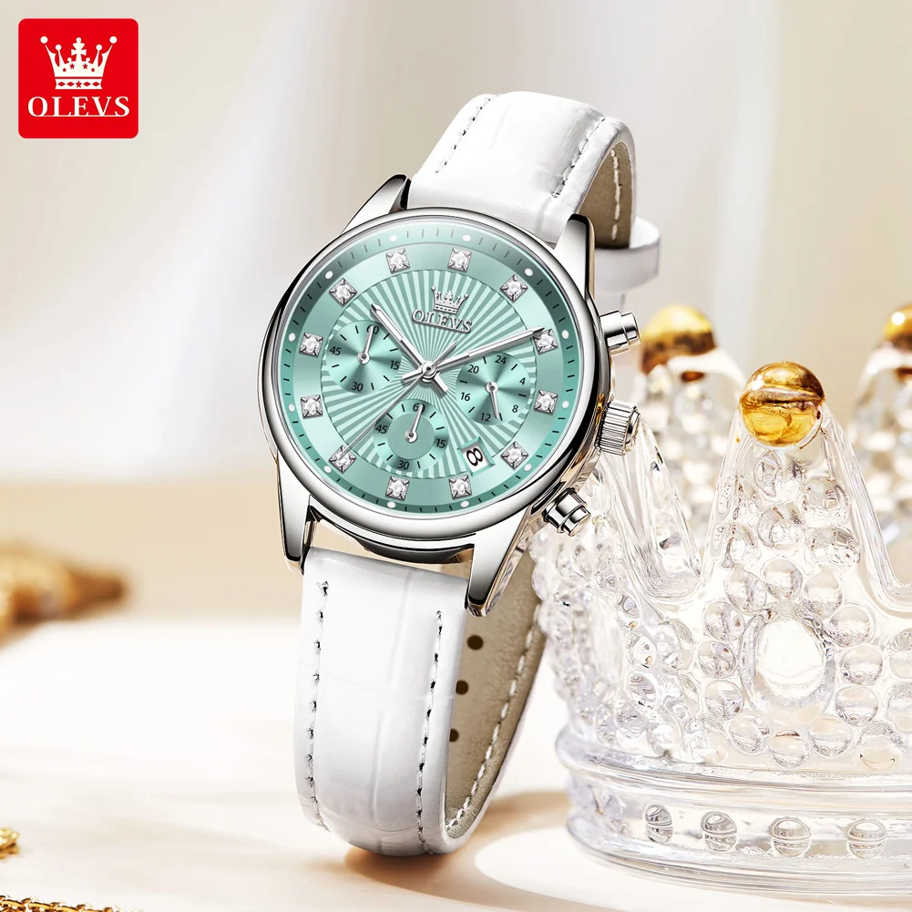 

OLEVS Fashion Women Watch Top Brand Luxury Leather Strap Waterproof Sport Chronograph Watches For Women Date Quartz Watch Montre