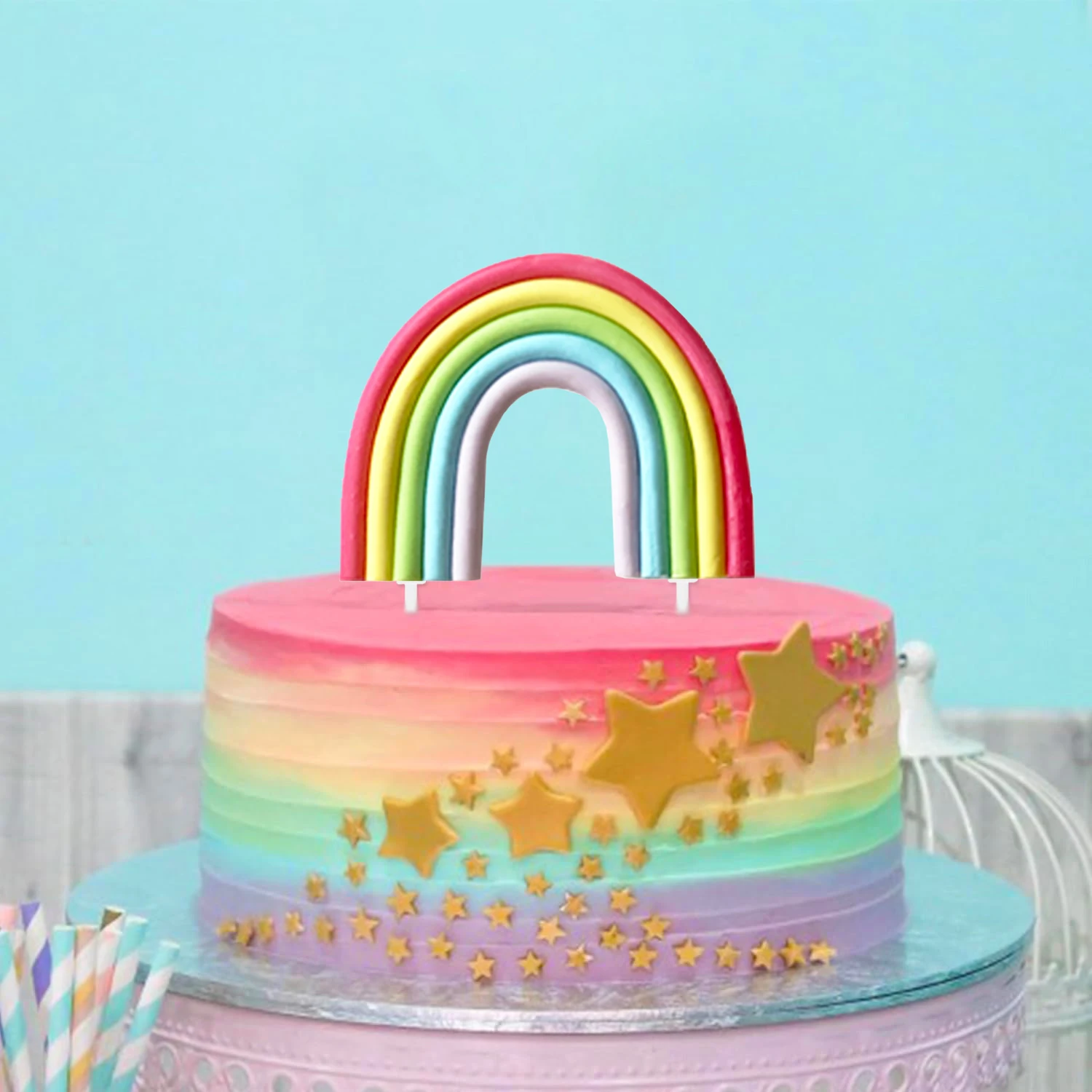 Regenbogen-Kuchendekorationen – bunter Regenbogen-Cupcake-Topper, personalisierter Tortenaufsatz für alles Gute zum Geburtstag – Detail 9
