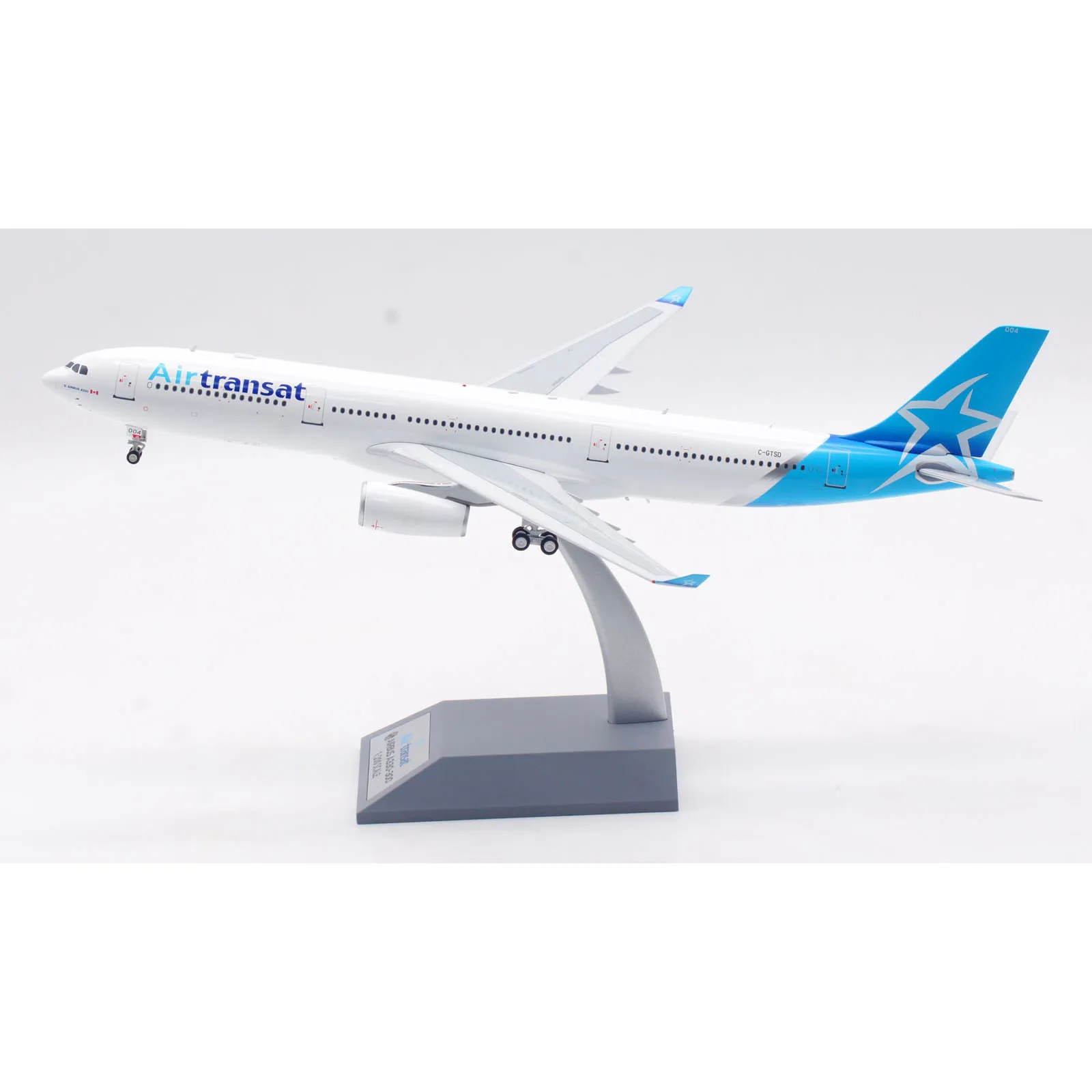 If333ts0124 liga avião colecionável presente inflatight 1:200 air transat airbus A330-300 diecast aeronave jet modelo C-GTSD com suporte