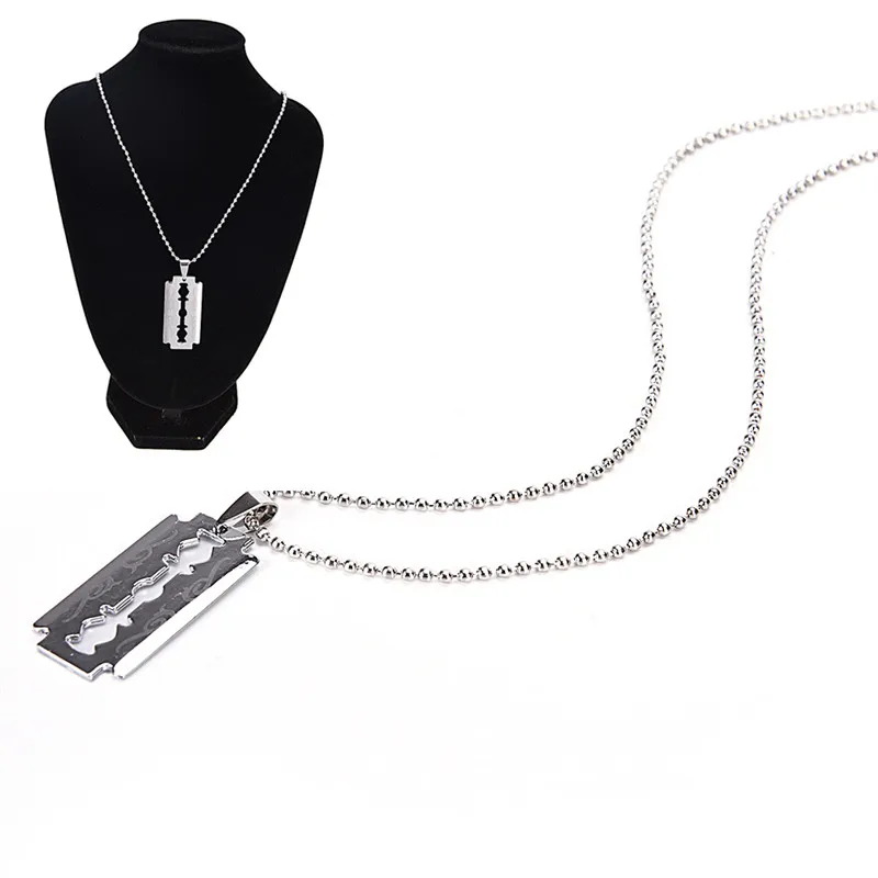 Cool Razor Blades Pendant Necklaces Men Jewelry Steel Male Shaver Shape Necklaces & Pendants Free Chain