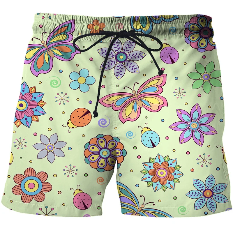 Pantalones cortos de playa para hombre, Bañador con estampado 3D de mariposa de dibujos animados, tabla de Surf, bañador Hawaiano de verano, bañador fresco de hielo