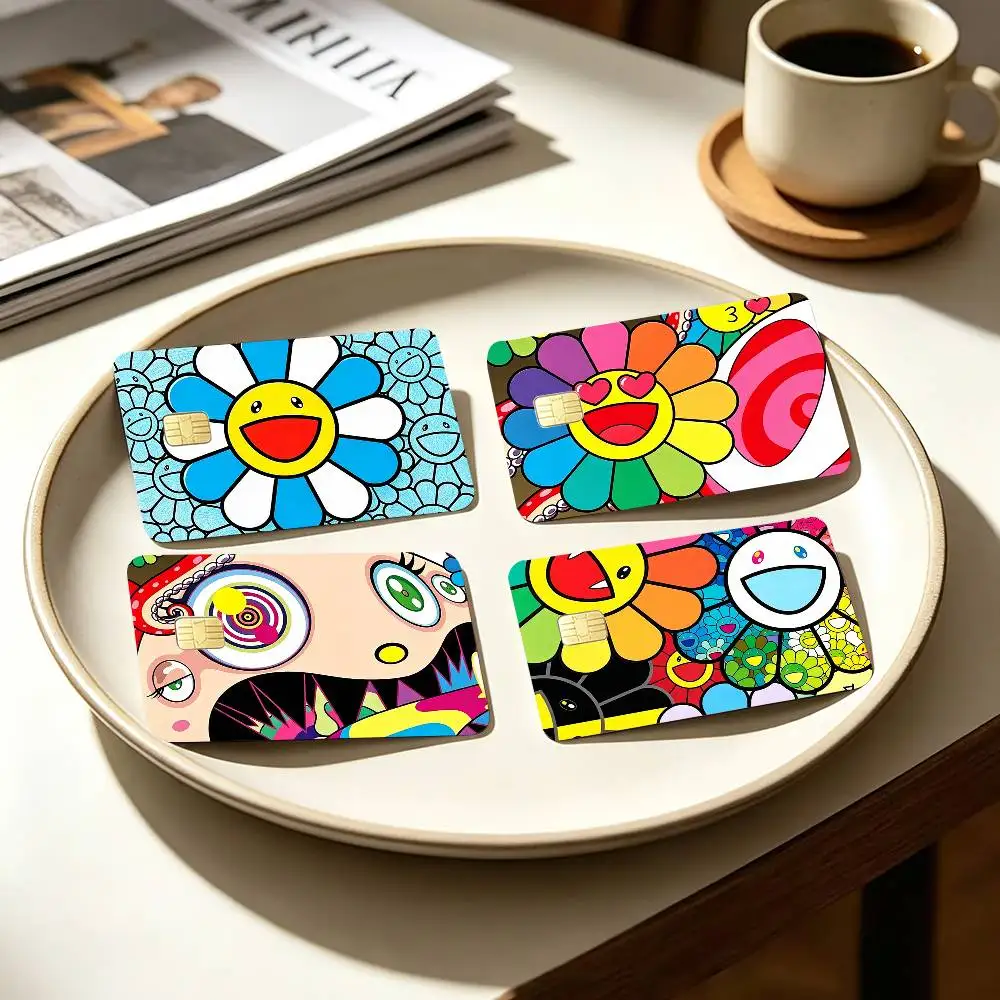 COOL Takashi Murakamis F-Flowers   4pcs 1Set Card Stickers Small Waterproof Chip 4PCS Card Sticker Anti-Scratch