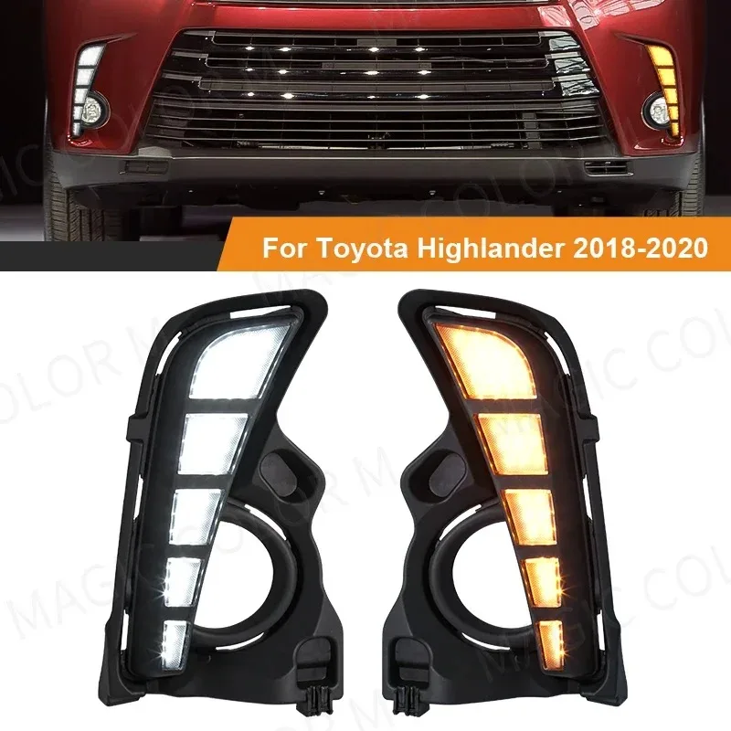 

Car LED Daytime Running Light For Toyota Highlander 2017 2018 2019 Turn Signal DRL Fog Lamp white Yellow Front Bumper Headlight