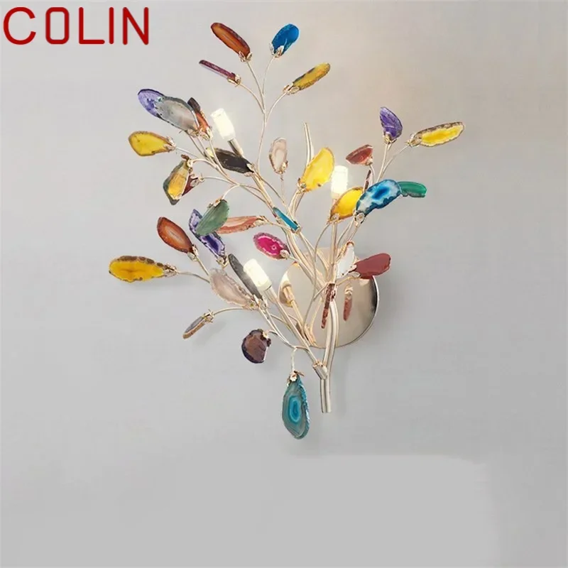 COLIN Retro Lâmpada de Parede LED Ágata Luminárias Decorativas Interior Hotel Sala de estar Luzes de Latão