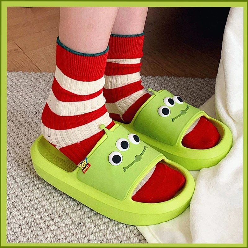 Disney Toy Story Alien Slippers Cute Cartoon Summer Soft Sole Slipper Women Man Bath Flip Flops EVA Non-slip Casual Shoes Sandal