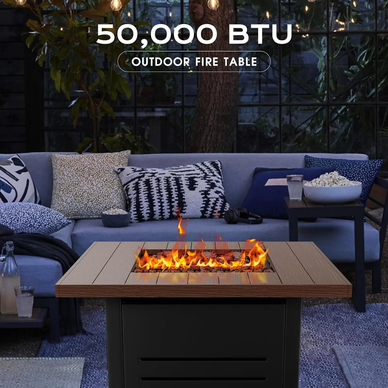 28'' Propane Fire Pit Table – 50,000 BTU Outdoor Gas Fire Pit,CSA Certified Multipurpose Fire Table with Cover and Lava Rock