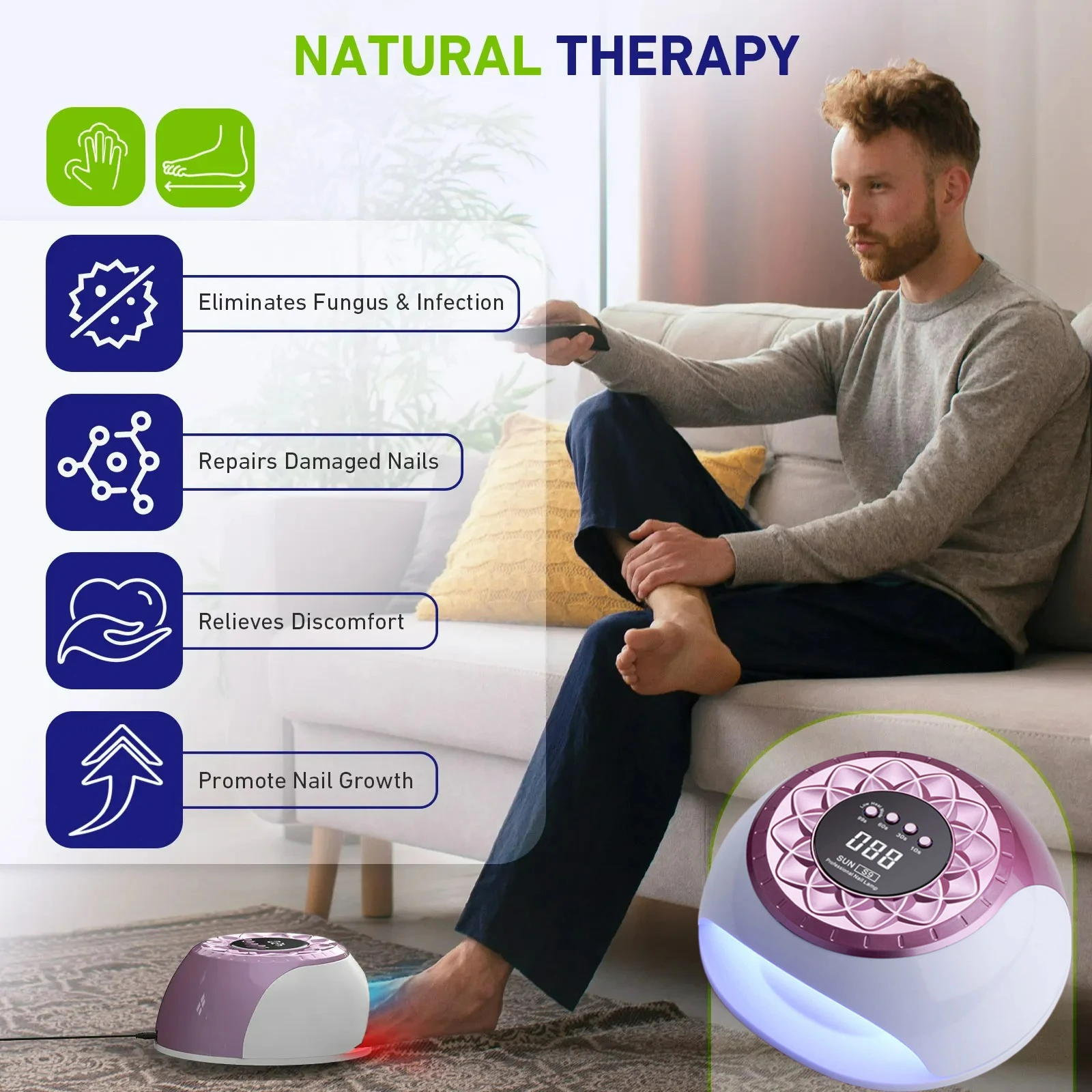 57 خرزة جهاز ليزر فطريات الأظافر لأظافر القدم فطار الأظافر معدات ليزر منزلية مضادة للفطريات 470 نانومتر 660 نانومتر خمسة أظافر معًا