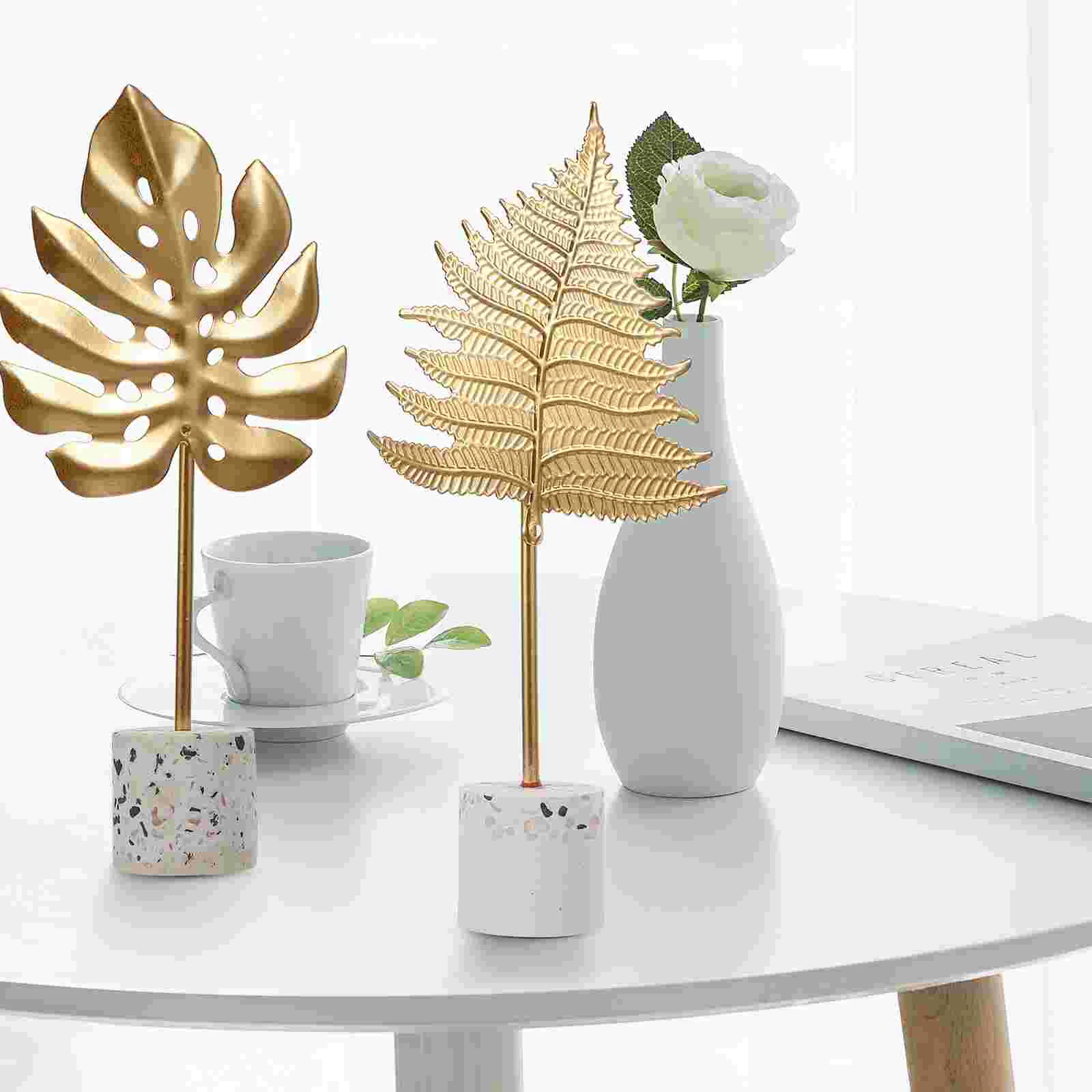 

4 Pcs Gold Leaf Decor Iron Trinkets Bookshelf Metal Desktop Ornament Random Decoration Fake Leaves Adornment