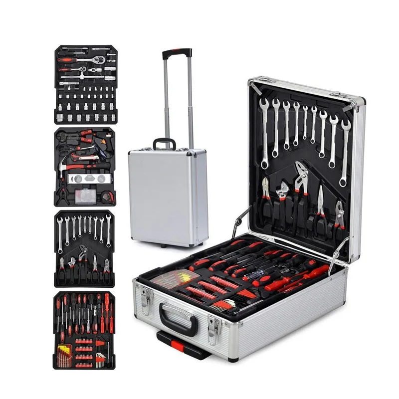 

Mechanical 925-piece professional auto repair tool set includes a sickle in a household aluminum case