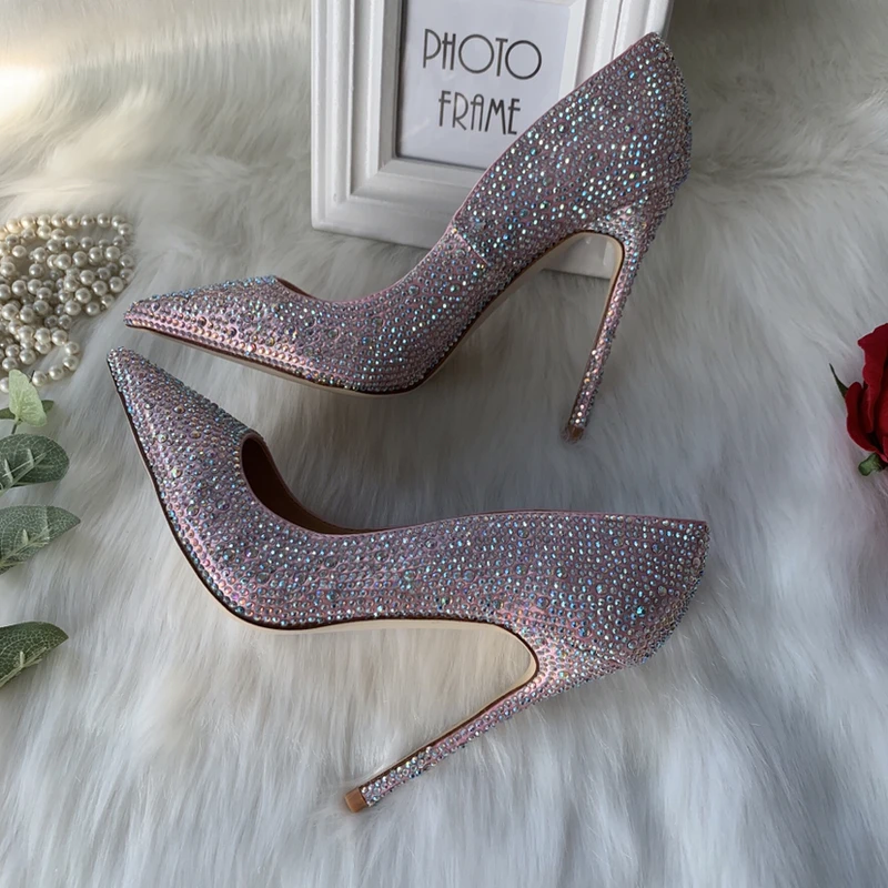 

Spring and Summer New Pointed Shallow Mouth Rhinestone Sexy Single Shoes Slim High Heel Party Dress Large and Small Women's Shoe