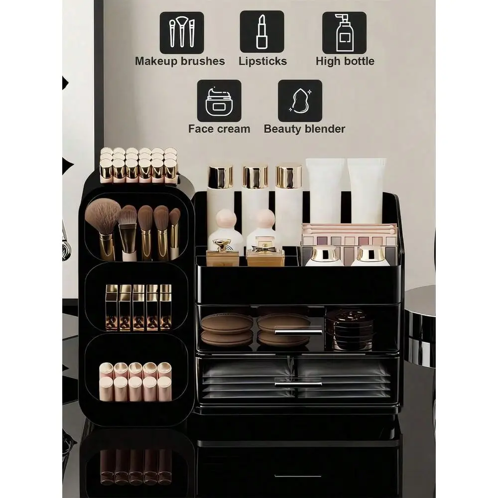 

Organizer With Brush Holder, Drawers, Countertop Storage Organizer, Makeup Organizer Cosmetic Storage For Vanity, Makeup Brushe