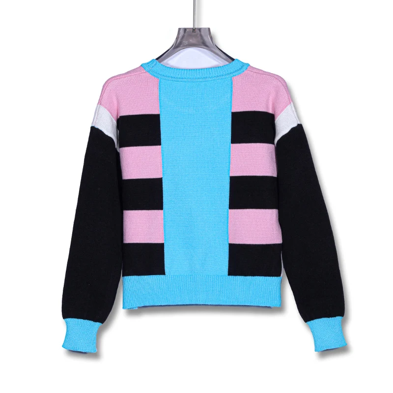 H Horse Contrast Knit Sweater Women Long Sleeve Pullover Fashion Tops Luxury Brand 2024 Autumn Winter Lettres Equestres Clothing