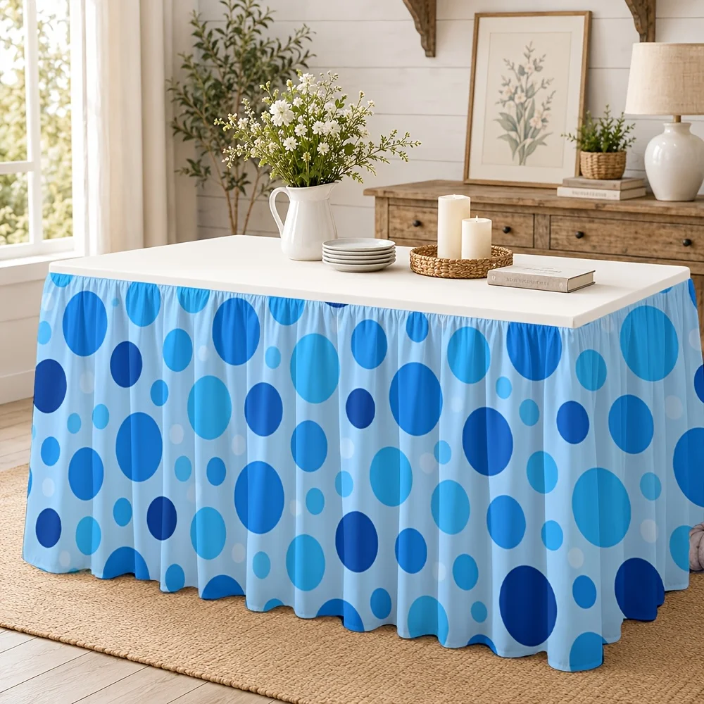 1 tablecloth table skirt with vibrant blue polka dot pattern, ideal for banquet hall and restaurant decoration