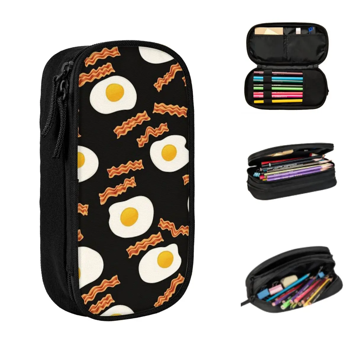 Bacon And Eggs For Breakfast Pencil Cases Big Capacity Pen Bags Pen Box Pencil Pouch For Boys Girls Students Stationery School