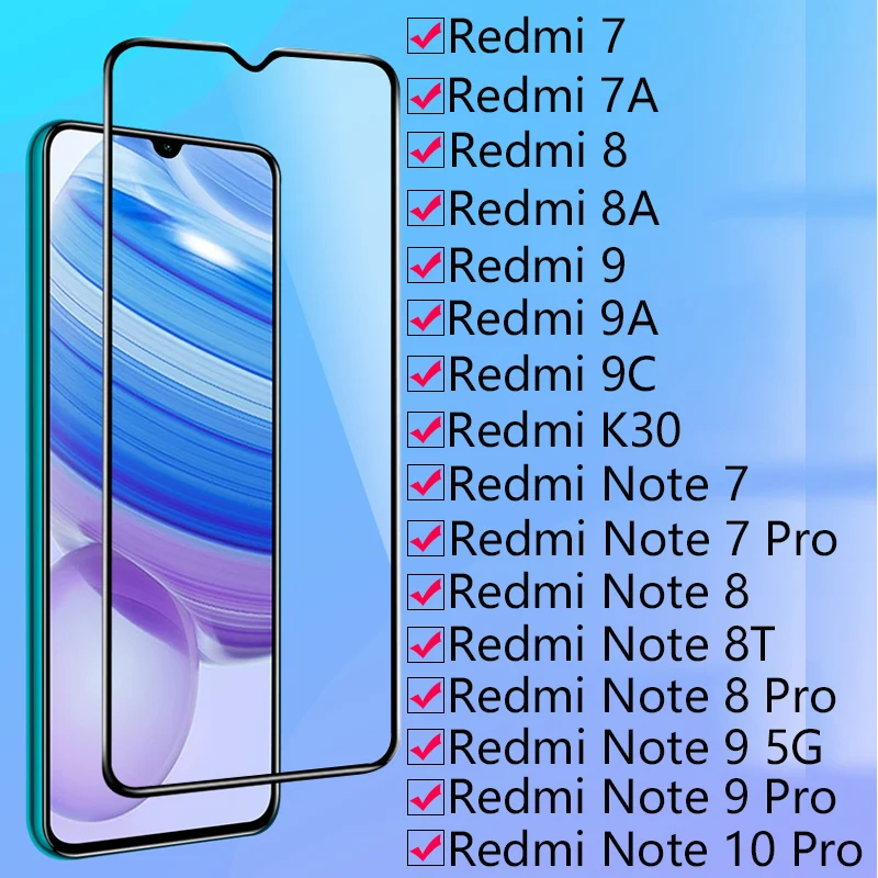 9D Full Protective Glass For Xiaomi Redmi 7 7A 8 8A 9 9A 9C Tempered Screen Protector Redmi Note 7 8 8T 9 10 Pro 9S Glass Film