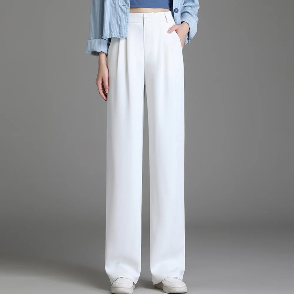 New Summer All-match Wide Leg Pants For Women Oversize 5XL High Waist Elastic Korean Fashion Office Lady Straight Suit Trousers