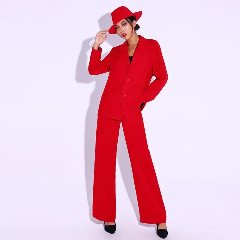 Jazz Dance Costume Red Suit Jacket Top Pants Women Christmas Party Rave Outfit Singer Presenter Kpop Clothes Street Wear Hip Hop