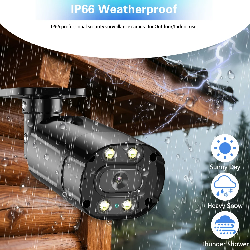 8MP 4K PoE Surveillance System 8CH NVR With Black Bullet IP Cameras IP66 Outdoor CCTV Motion Alert Night Vision Audio Recording