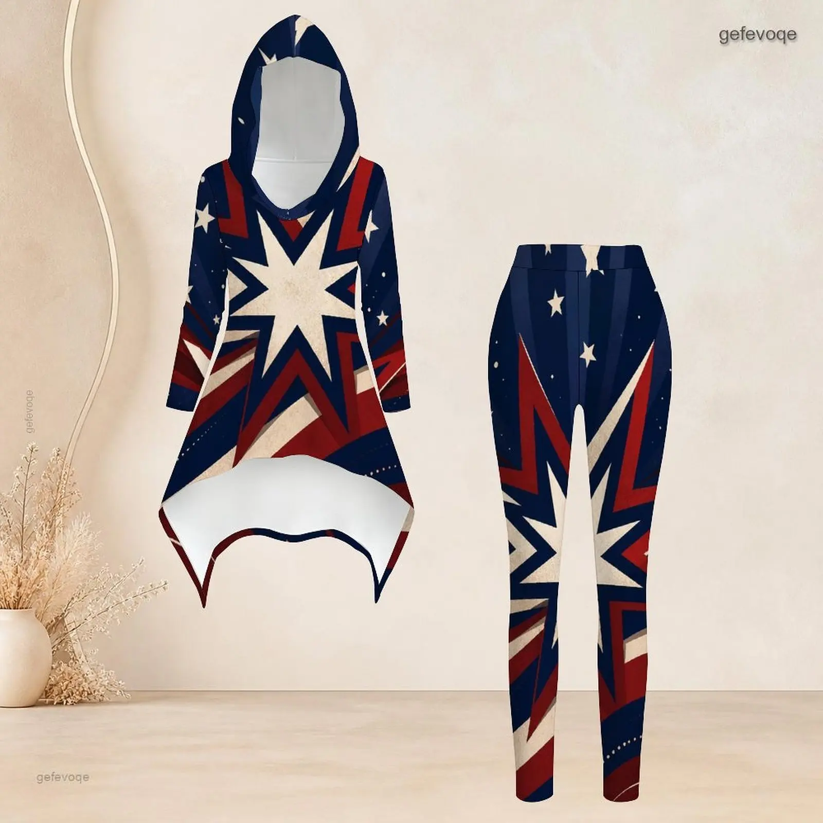 Fashion Women Casual 2 Piece Set Hooded Long Sleeve Hi Lo Asymmetrical Tunic Top Matching High Waist Slim Leggings T Daily Suit - view 4