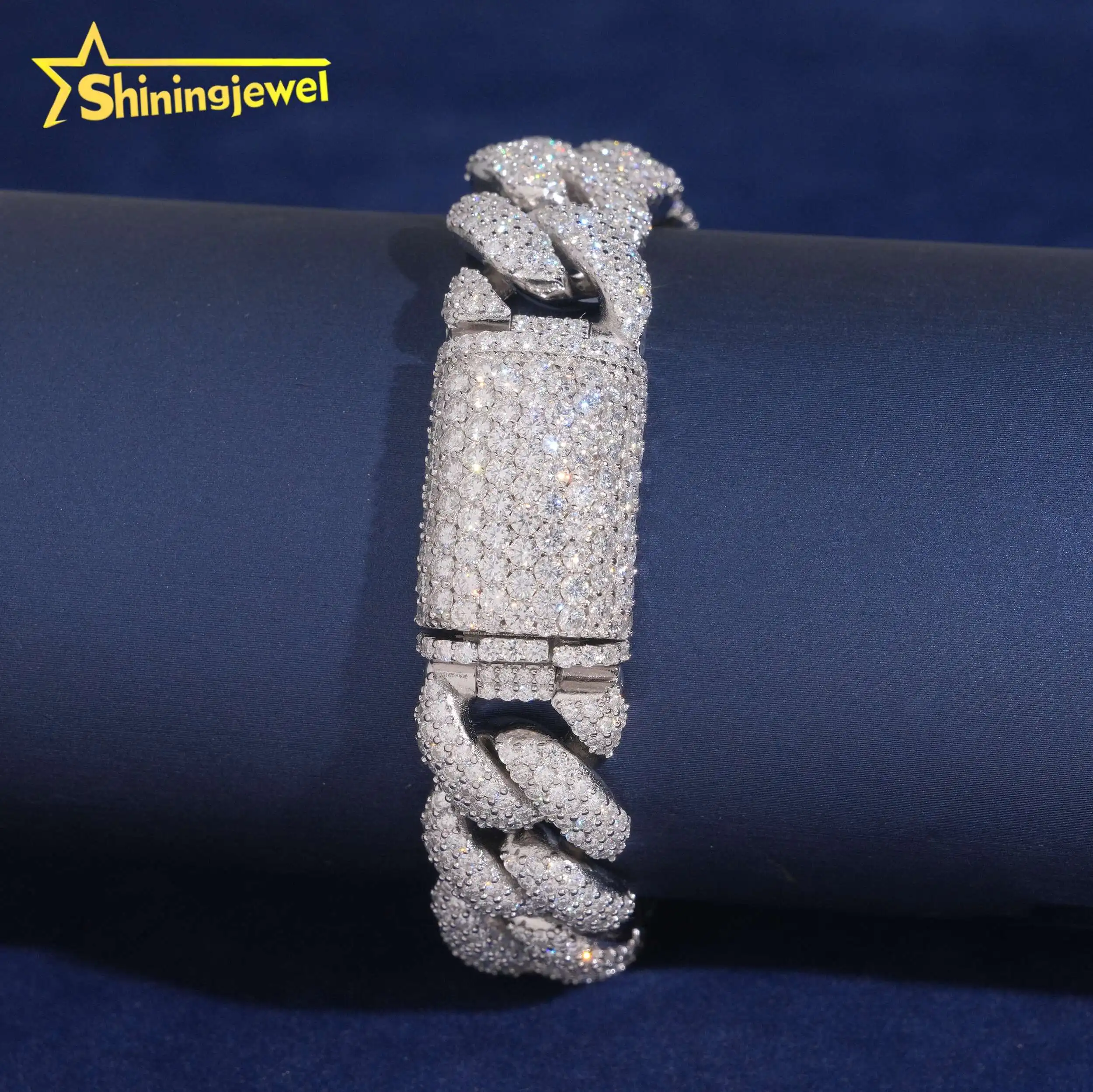 Miami Men Bracelet 15mm Full Setting Hip Hop Jewelry Iced Out Cuban Bracelet Moissanite 925 Silver Curb Lock Pass Diamond Tester