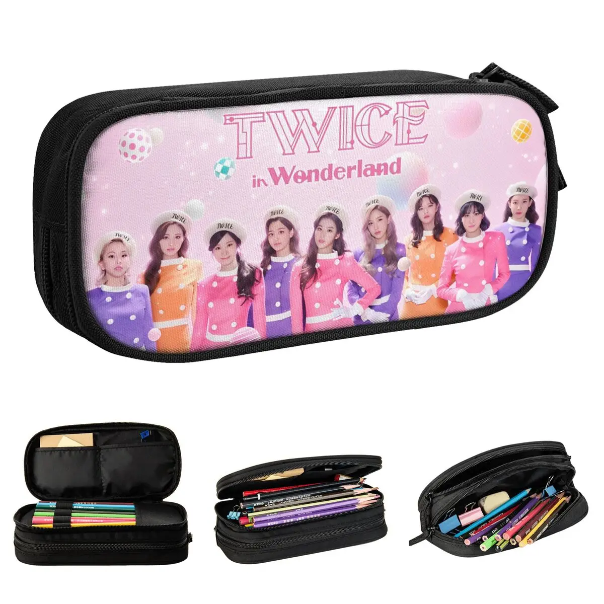 K-POP-TWICE Idol Pattern Pencil Case Fashion Pen Box Bags Girl Boy Big Capacity School Supplies Gifts Pencil Box