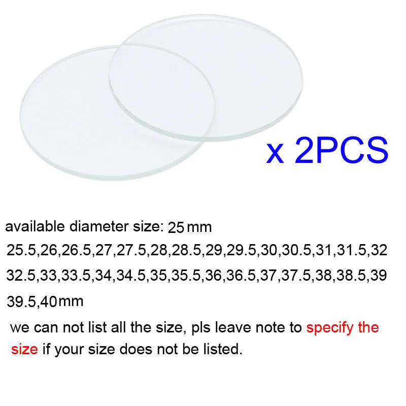 2Pcs Thickness 3.0mm Round Smart Watch Glass 25mm to 40mm Replacement Flat Watch Lens Glass Crystal Mirror Watch Repair Tools