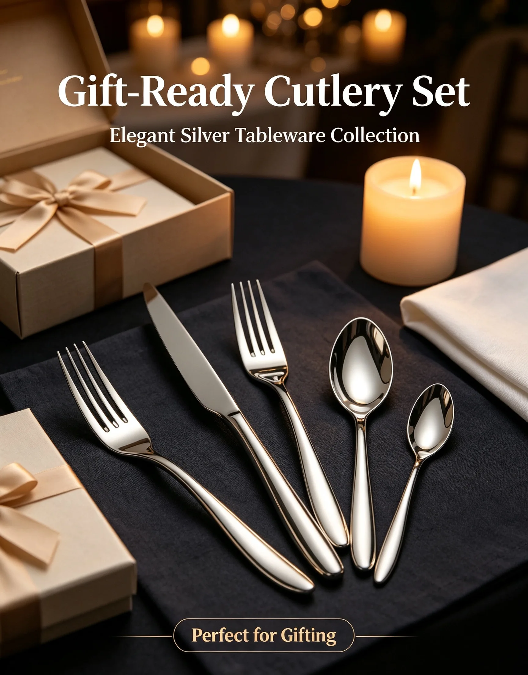 420/304 Stainless Steel Slim Streamlined Cutlery Set 4Pcs 5Pcs Tableware Flatware for Home Dining