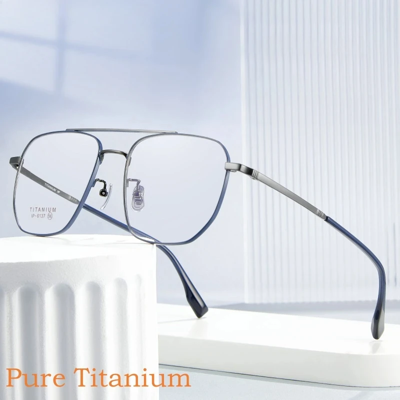 Ultra-light Luxury Glasses Frame Men and Women Double Beam Retro Big Face Pure Titanium Optical Prescription Eyewear