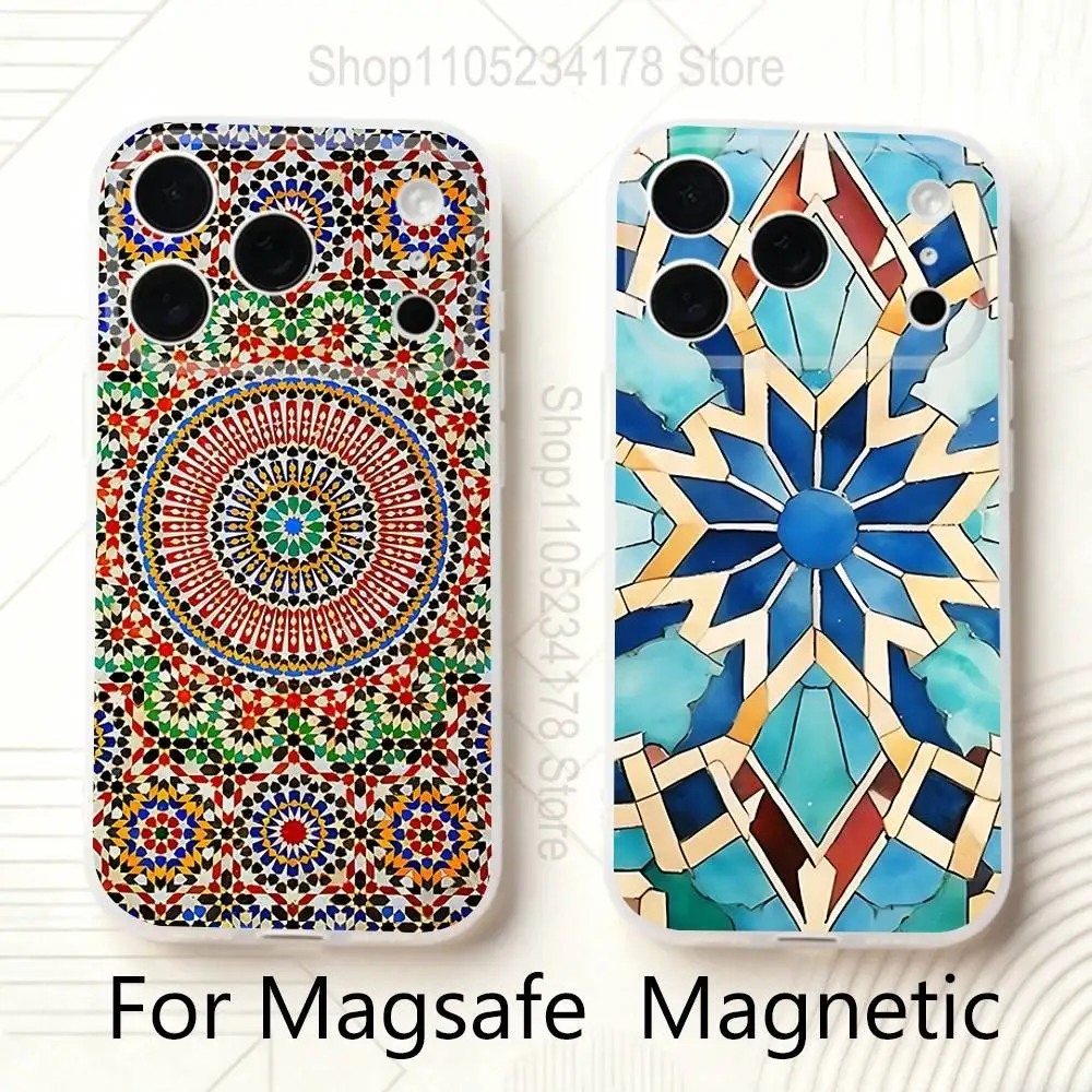 

M-Moroccan Tile Phone Case For iPhone 14,16,12,17,13,15,11 Max,Pro,Mini,Plus,Air,E Magnetic Frosted Transparent