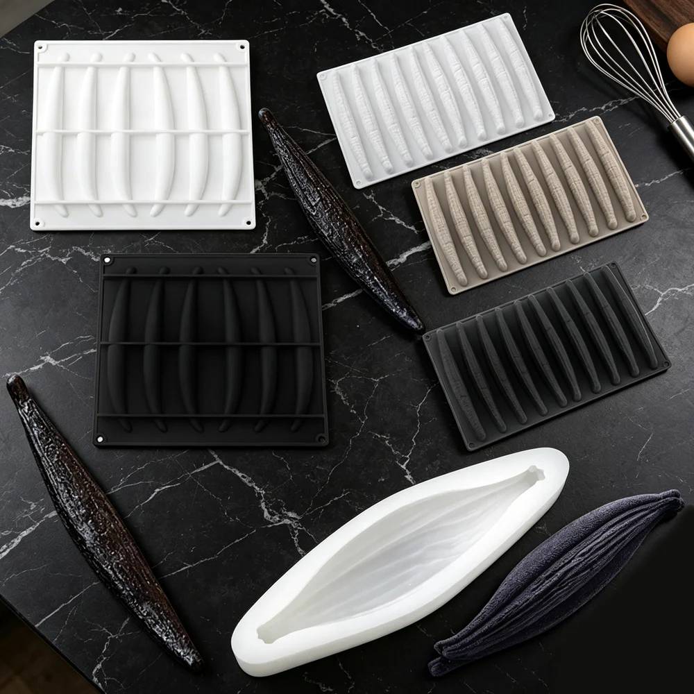 Stampi in Silicone a Forma di Bacca di Vaniglia per Dolci, Grado Alimentare, 1/6/10 Cavità, per Mousse, Torte, Cioccolato, Fondente, Utensili da Cucin