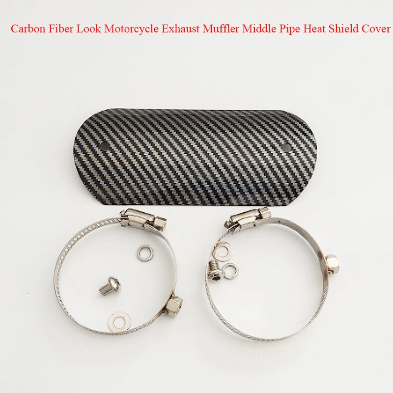 Carbon Fiber Look Universal Motorcycle Exhaust Muffler  Protector Stainless Steel Middle Pipe Heat Shield Cover Guard