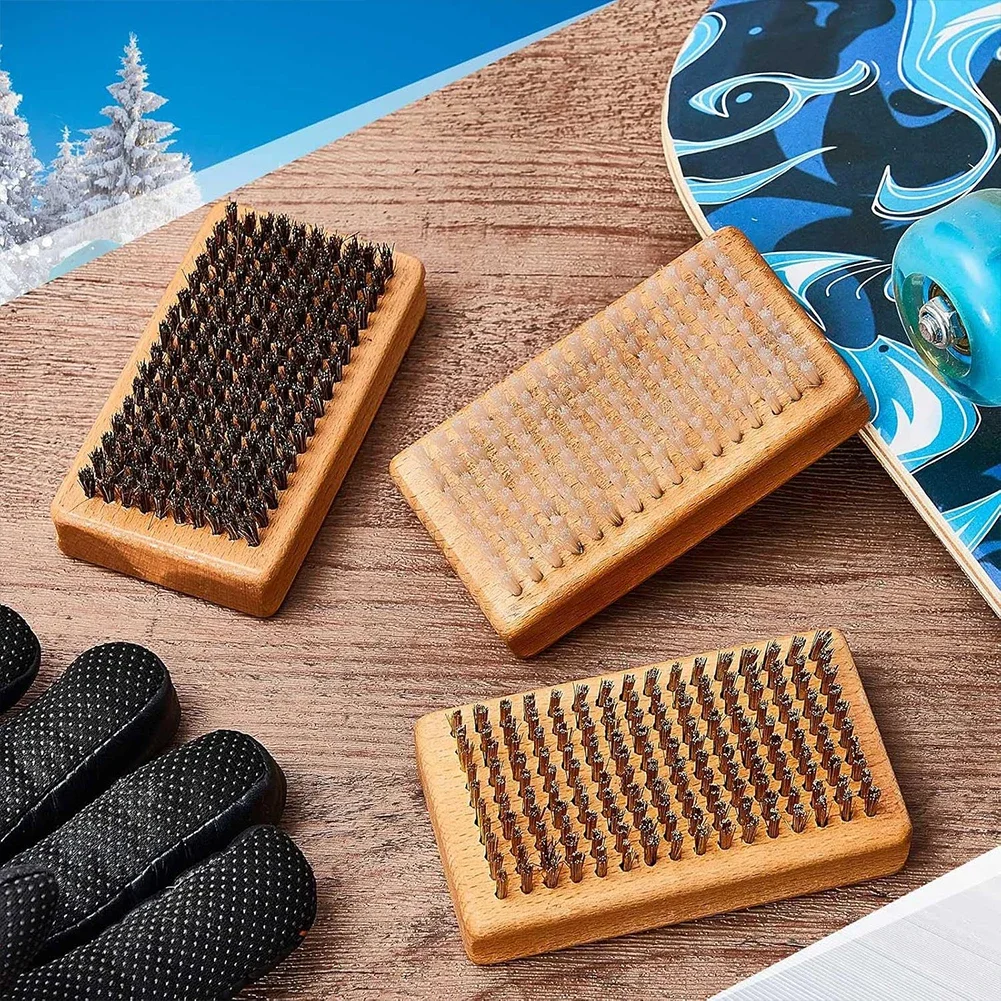 3Pcs Ski/Snowboard Wax Brush Kit Ergonomic Handle Snowboard Brush Portable Ski Waxing Brush Kit for Outdoor Skiing