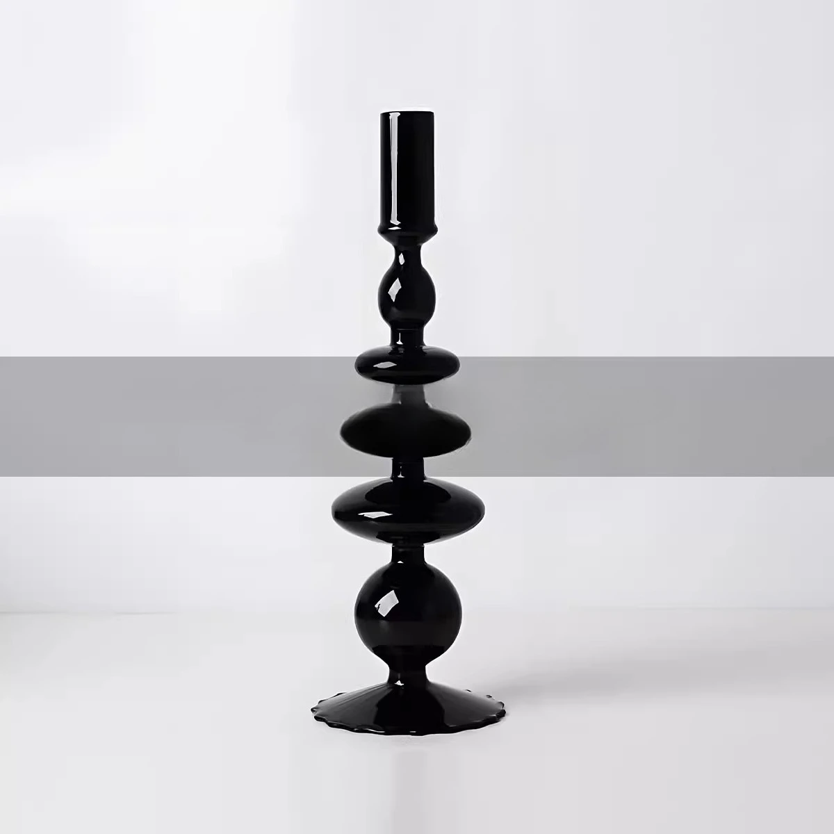 Light luxury minimalist black glass flower candle holder combination ornament
