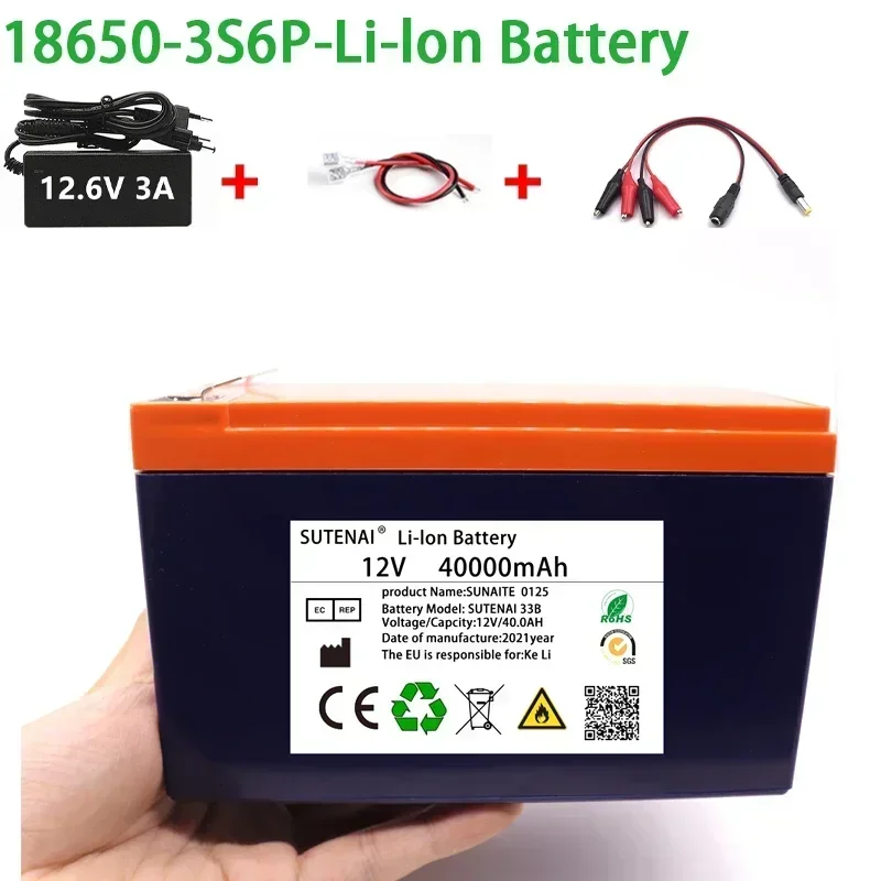 

NEW 12V 40Ah 18650 lithium battery pack 3S6P built-in high current 30A Solar street lamp, xenon lamp, backup power supply, LED