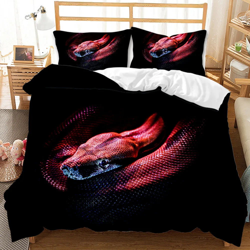 3D Snake Comforter Cover Set Kids Boys Girl Teens Red Snake Duvet Cover 3D Reptile Bedding Set Wild Animal Polyester Quilt Cover