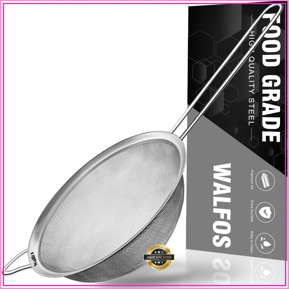 6.3 Inch Fine Mesh Strainer, Premium Stainless Steel Sieve with Handle for Rice, Quinoa, Fruits, Noodles, Flour