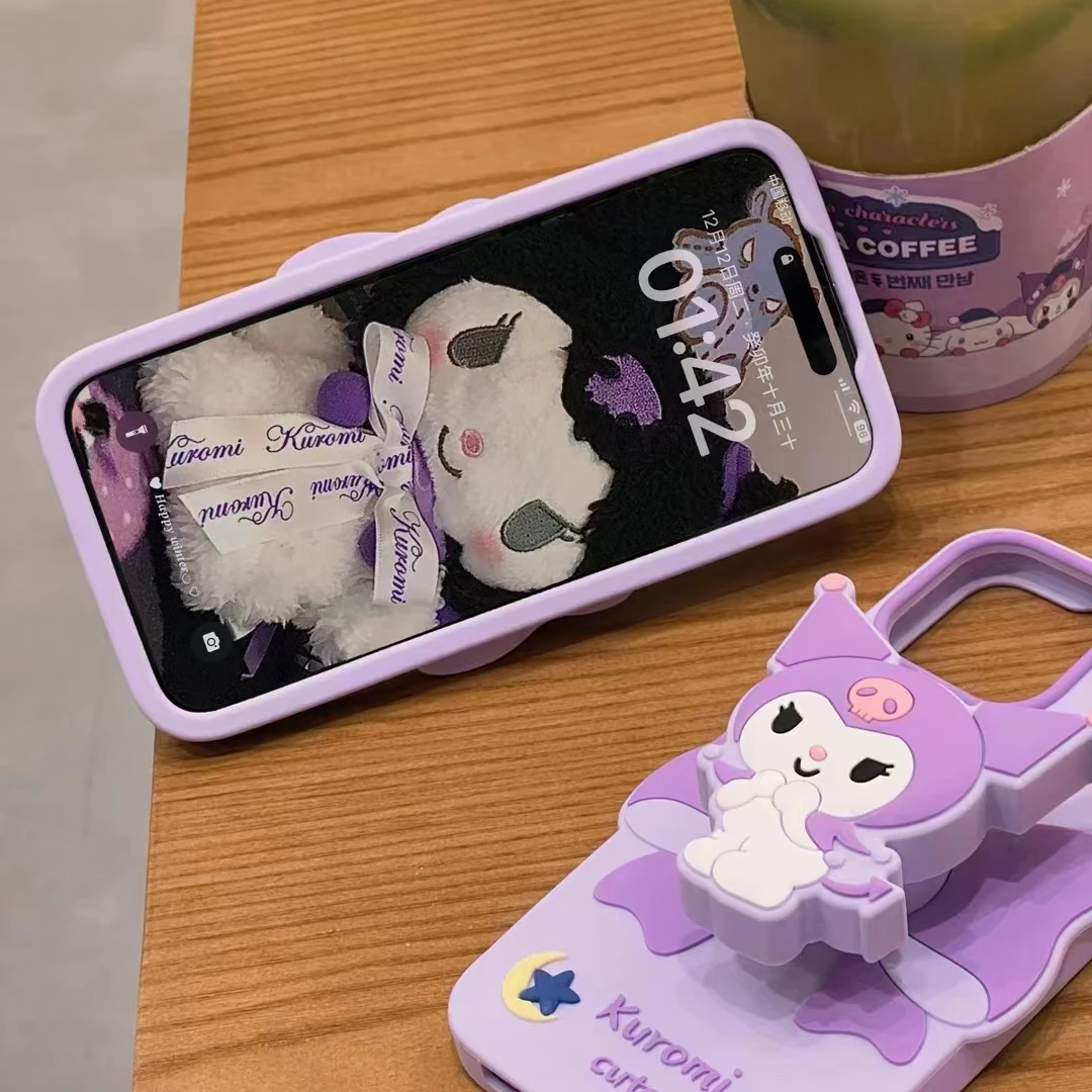 Simpatico cartone animato anime Kuromi supporto pieghevole anti goccia adatto per iPhone 12 13 14 15 Pro Max 11 confezione completa custodia in silicone di fascia alta