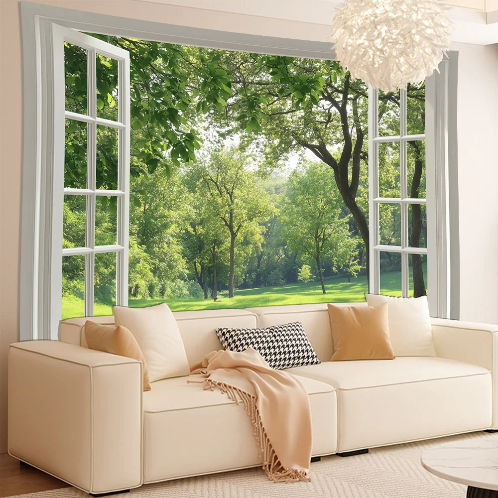 1pc quiet beautiful park forest window landscape background cloth living room bedroom office, party decoration tapestry