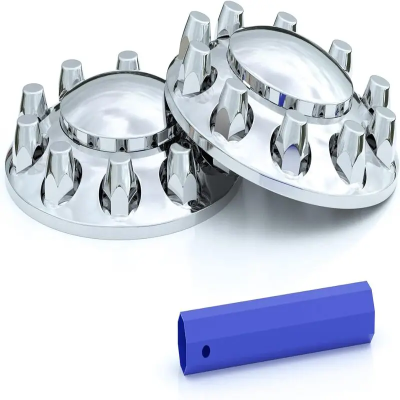 

Front Axle Wheel Cover for Semi Truck Chrome ABS Plastic with 33mm Screw-On Dome Lug Nut Covers,2 Front Axle Wheel Covers Hubcap