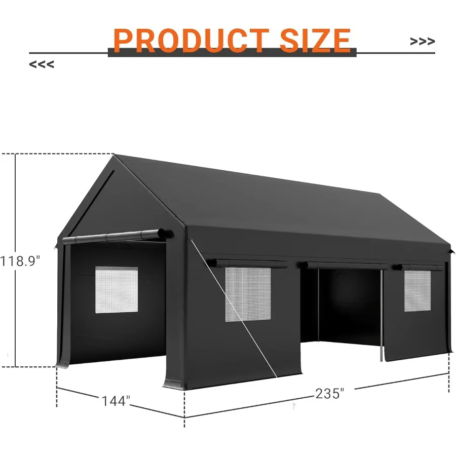 Carport 12x20 FT Carport شديد التحمل لحماية المركبات: جراج محمول مع نوافذ قابلة للطي وباب مفتوح جانبي معزز #2