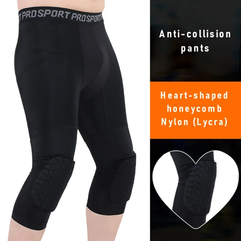 Padded Pants 3/4 Tights Sports Protector Gear Basketball Pants with Knee Pads Basic Leggings Compression Pants For Men Running