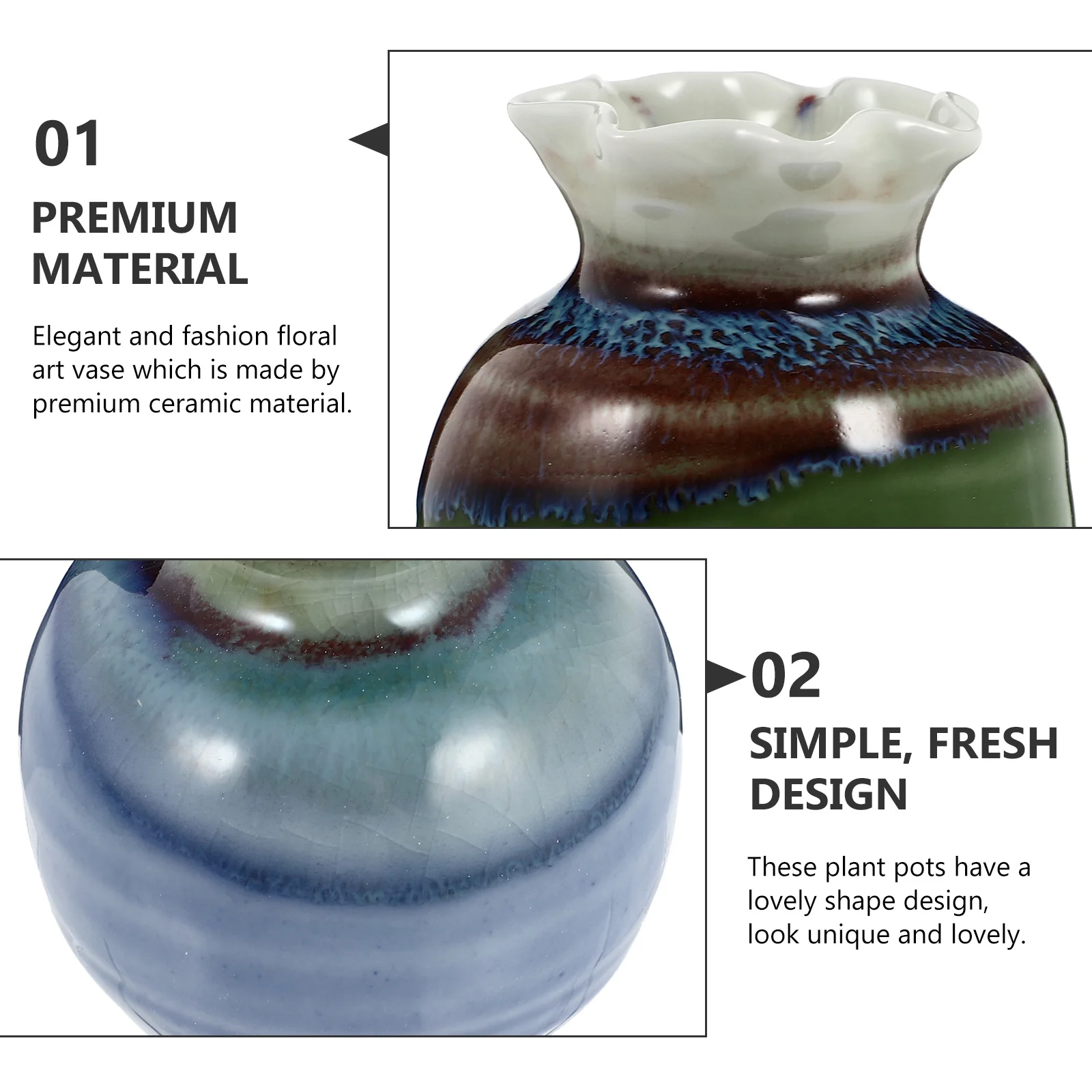 

2Pcs Mini Ceramic Vase Fashion Floral Art Vase for Centerpiece Decoration Hydroponic Plants Display Simple Fresh Style