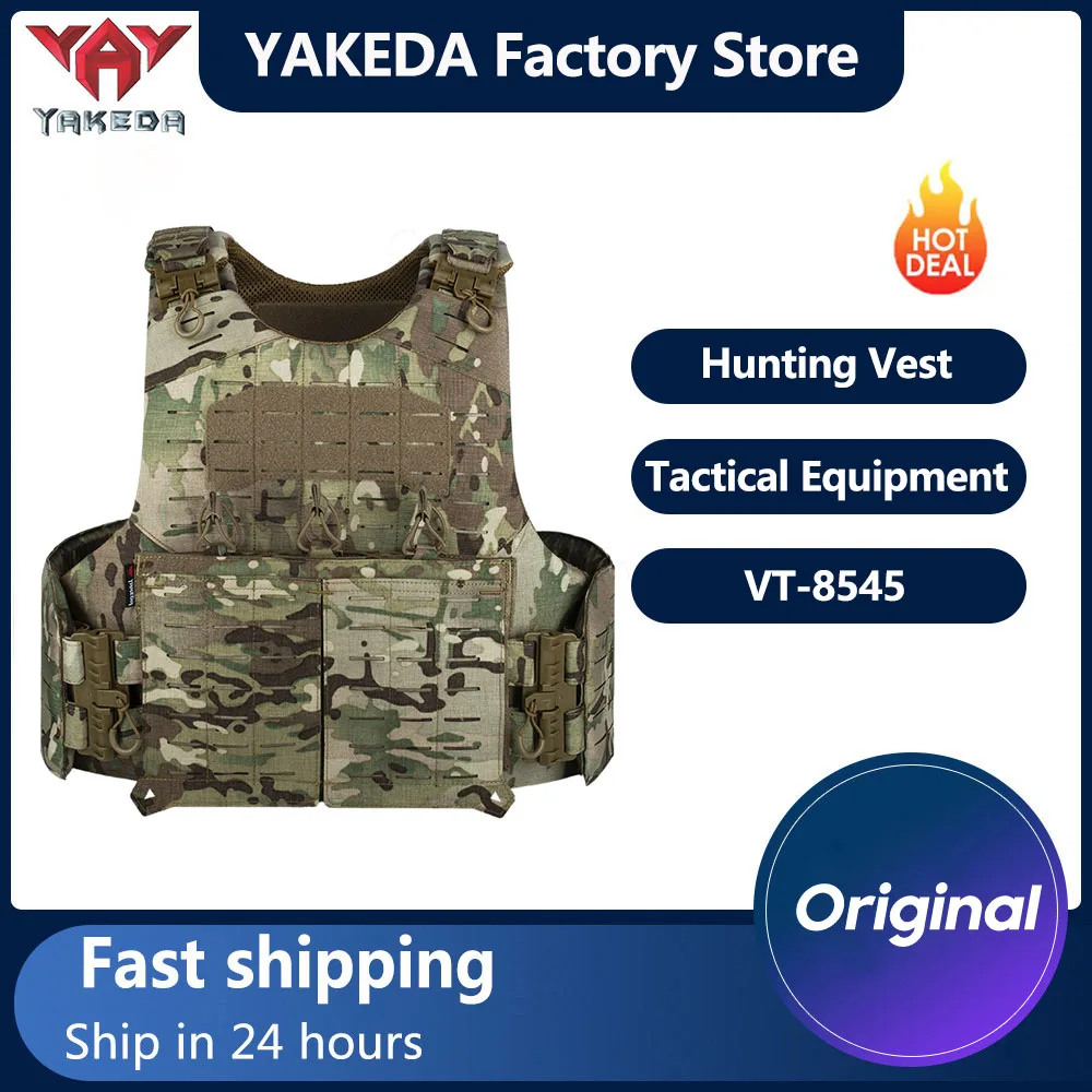 

YAKEDA Tactical Vest 500D Nylon Quick Release Laser Cutting PALS System Back Expandable Wear-resistant Outdoor Hunting Vest