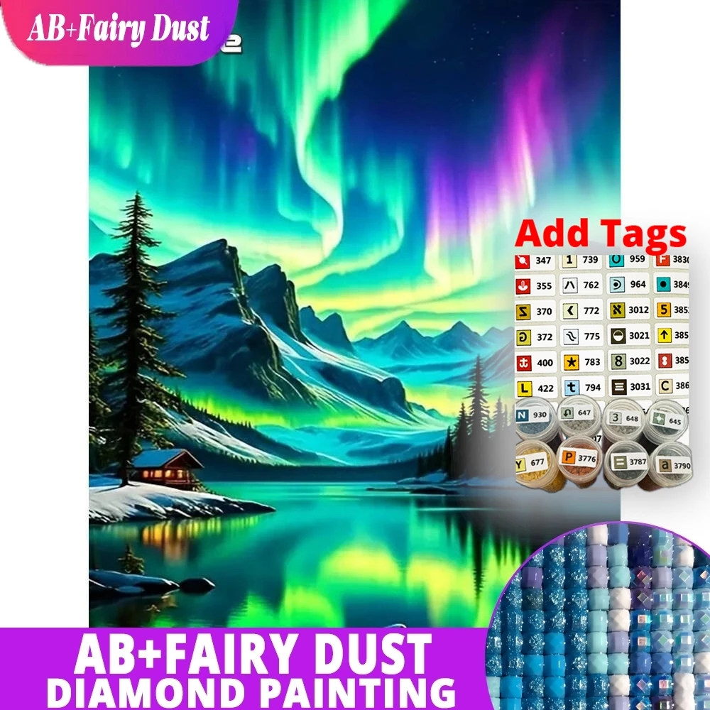 

AB Fairy Dust 5D DIY Diamond Embroidery Mountain Landscape Painting River Cross Stitch Kits Diamond Mosaic Aurora Handicraft