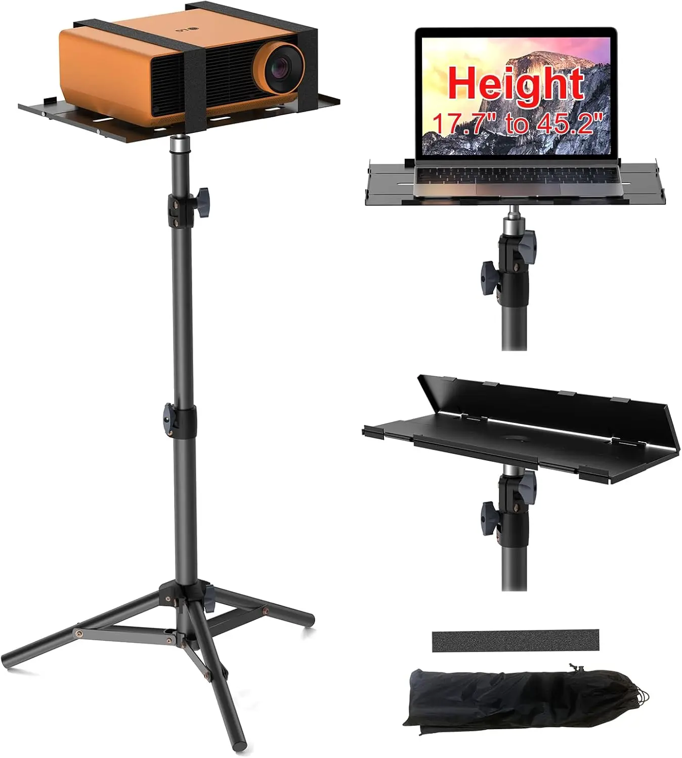 

Adjustable Projector Tripod Stand, Foldable Floor Mount for Laptop & Outdoor Movies, 17-45in Height, 22lb Capacity