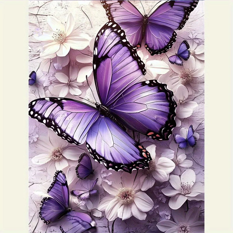

Purple Butterfly, Floral Romantic Fantasy 5D Diamond Painting Kit for Adults, Full Diamond Mosaic Artwork, Holiday Gift, Study