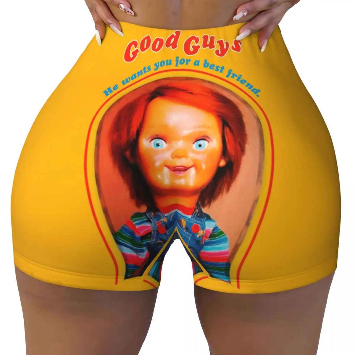 Custom Chucky Retro Movies Biker Running Workout Shorts Women's Good Guys Game Athletic Gym Yoga Shorts