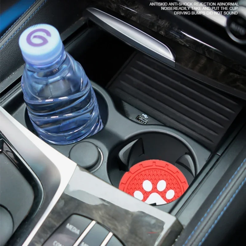 1 Pair Car Coasters Cup Dog Paw Print Mat Universal Holder Anti Slip Bottle Pad Insert Pads Most Water Cups Car Accessories
